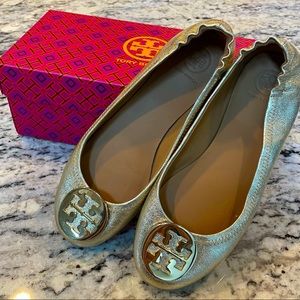 Tory Burch Minnie Gold 7 Travel Ballet Flats - Like New!